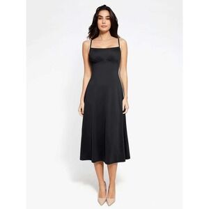 NEW Popilush Built-In Shapewear A Line Midi Dress Size L Black